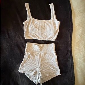 Abercrombie Ribbed Knit Crop Top and Shorts lounge Set